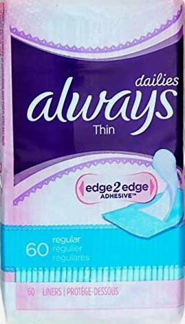 Always Dailies Liners Thin Regular 60 Count