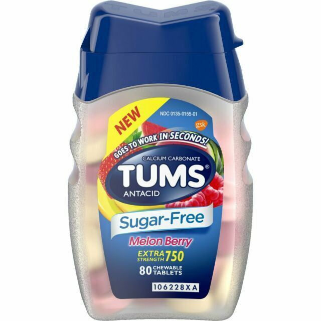 TUMS Brand Extra Strength Antacid, Sugar Free, Melon Berry Chewable Tablet 80ct