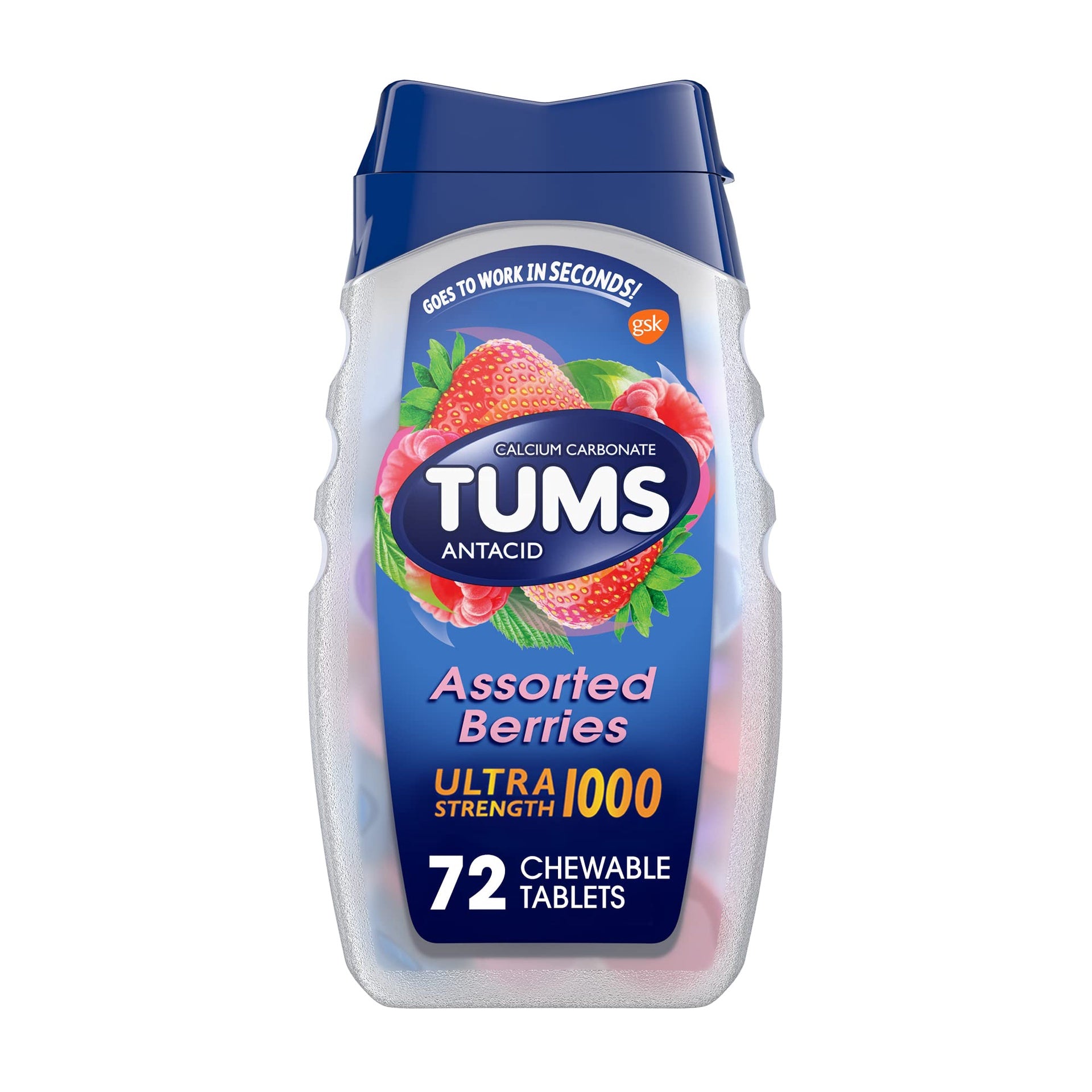 Tums Ultra Maximum Strength Chewable Tablets, Assorted Berries - 72 Ea