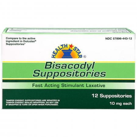 Fast-Acting Bisacodyl Laxative Suppositories for Constipation Relief, 12 Count