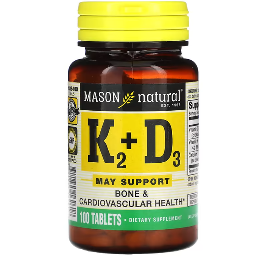 Mason Natural - Vitamin K2 100 mcg Plus D3 - 100 Tablets