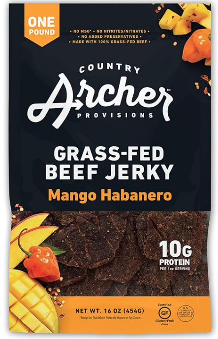 Country Archer Mango Habanero Beef Jerky, 100% Grass-Fed, Gluten Free, 16 Ounces
