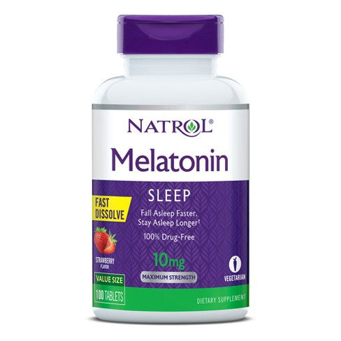 Natrol Melatonin 10mg Maximum Strength Fast Dissolve Sleep Aid Tablets - Strawberry - 100ct