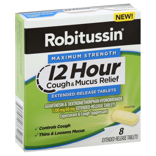 ROBITUSSIN 12 HOUR COUGH & MUCUS RELIEF EXTENDED-RELEASE TABLETS 8 CT