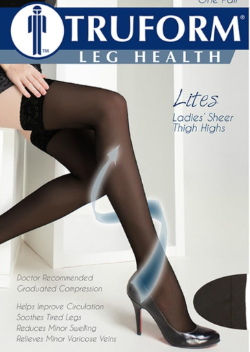 Truform Sheer Compression Stockings, 15-20 mmHg, Women's Thigh High Length, 20 Denier, Charcoal, Small