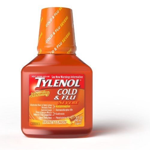 Tylenol Cold & Flu Warming Severe Honey Lemon Liquid, 8 oz