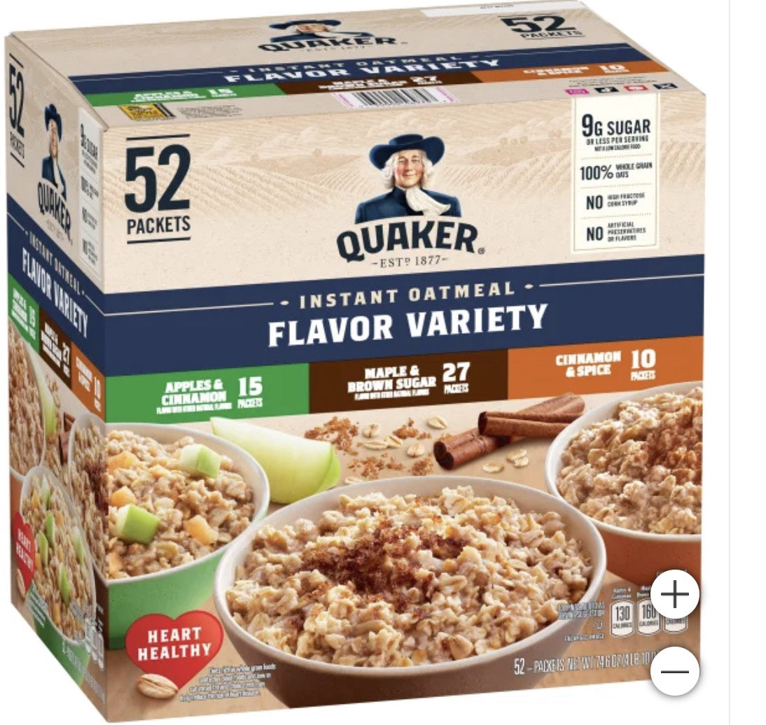 Quaker Instant oatmeal flavor variety 52 packets/box