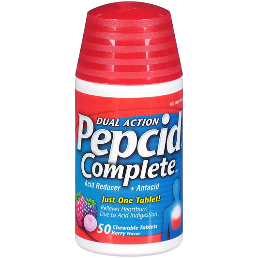 Pepcid Complete Acid Reducer + Antacid Chewable Tablets, Berry - 50 count