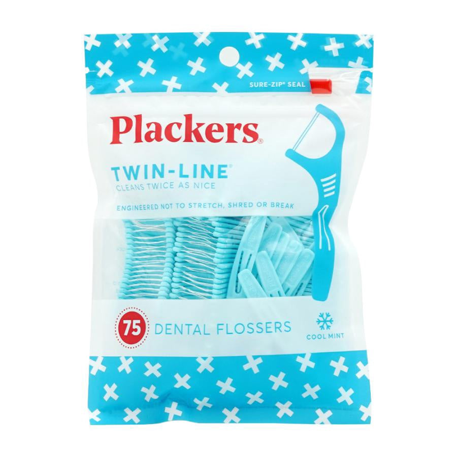 PLACKERS Twin-Line Dental Flossers, Cool Mint 75 EA