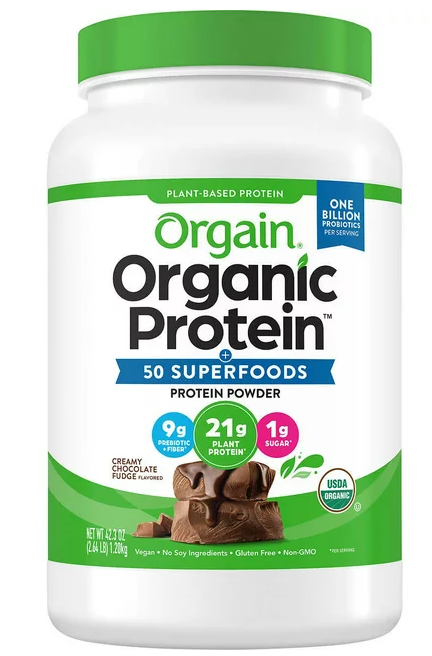 Orgain Organic Protein and Superfoods Plant Based Protein Powder, Creamy Chocolate Fudge, 2.64 lbs