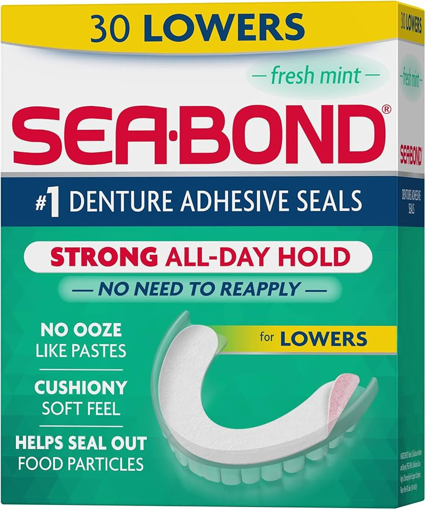 Sea-Bond Secure Denture Adhesive Seals, Fresh Mint Lowers, 30 Count