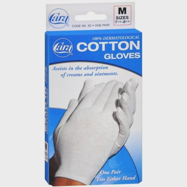 Cara 100% Dermatological Cotton Gloves Medium 1 Pair (Pack of 2)