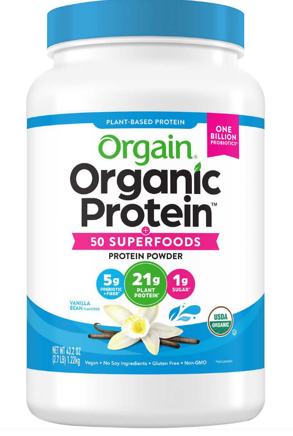Orgain Organic Protein and Superfoods Plant Based Protein Powder, Vanilla Bean, 2.7 lbs