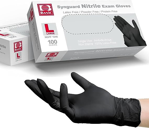 1046 Basic Synguard Nitrile Exam Gloves (Large) 100 BLACK