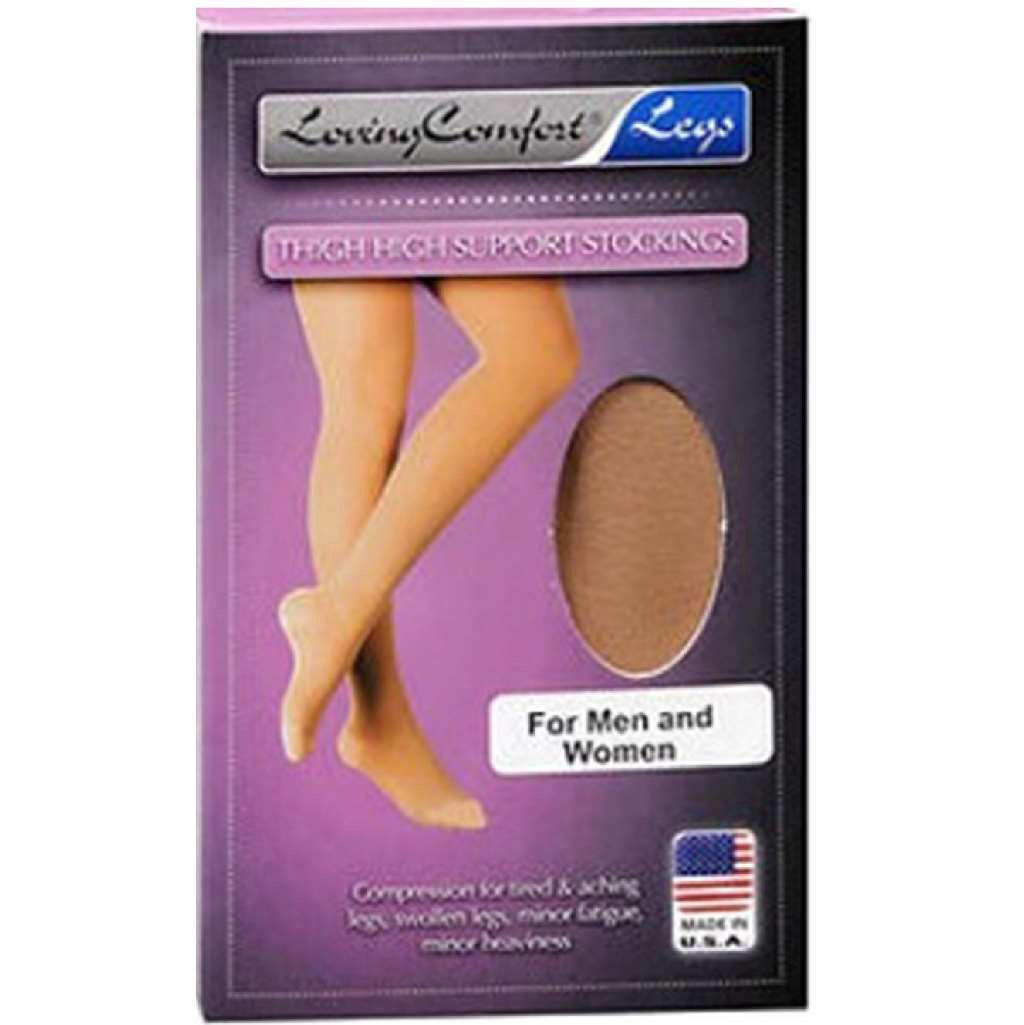 Loving Comfort Legs Thigh High Support Firm Compression Stockings, 20-30 mmHg, Large, Beige