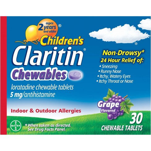 Children's Claritin Loratadine Allergy Relief 24 Hour Non-drowsy Grape Chewable Tablets 30ct