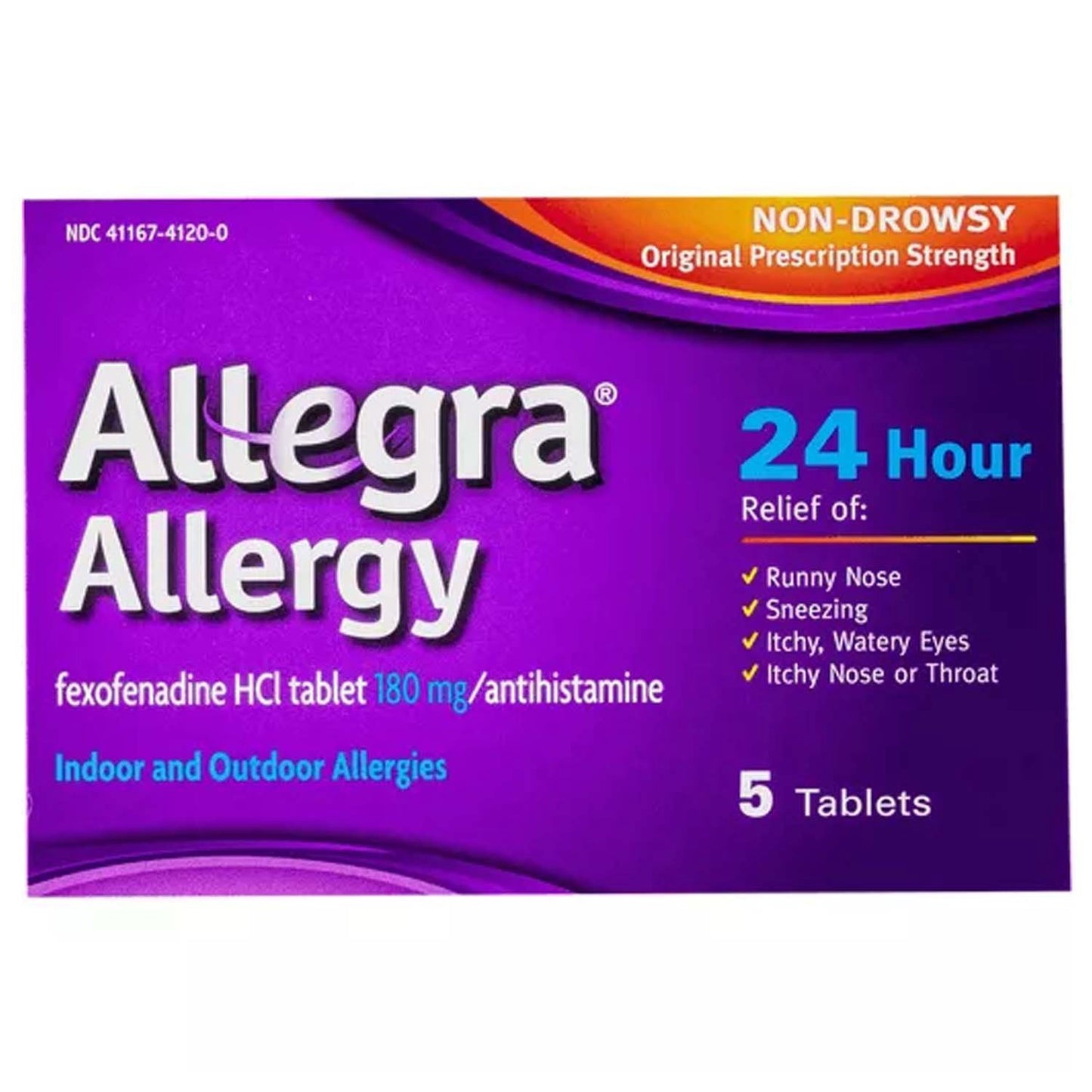 ALLEGRA Brand Indoor/Outdoor ALLERGY Relief, 5 Tablets 24小时 抗过敏药 5粒