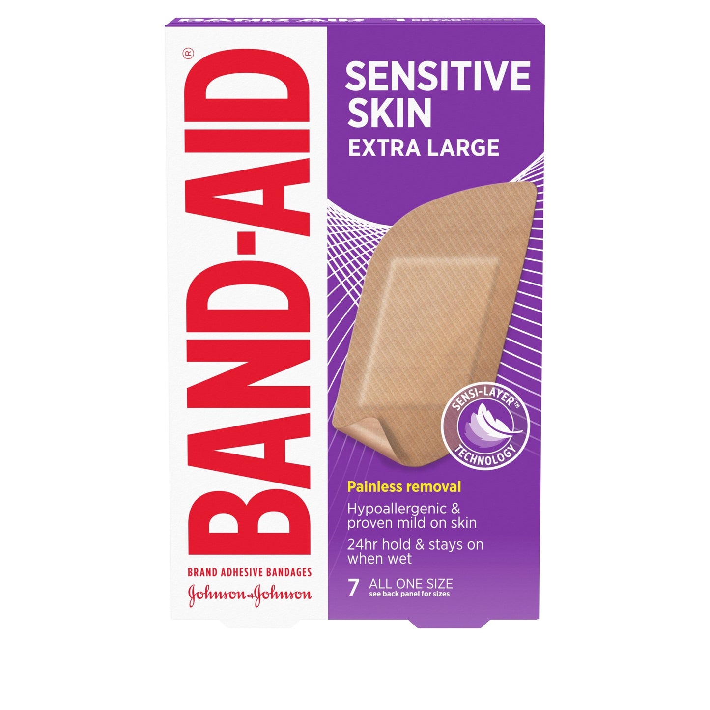 Band-Aid Adhesive Bandages, Sensitive Skin, Extra Large - 7 bandages