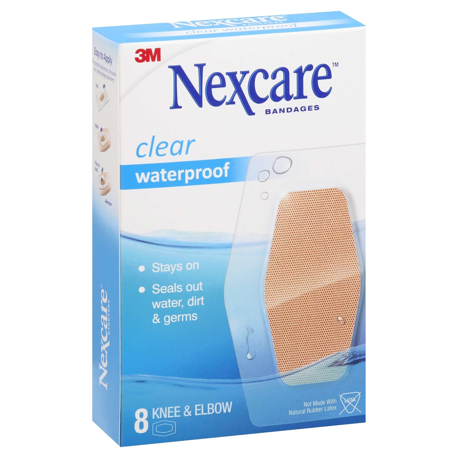 Nexcare Adhesive Bandages Waterproof Clear Knee/Elbow 8 ct