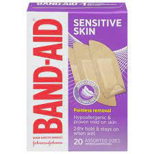 Band-Aid Brand Adhesive Bandages for Sensitive Skin, Assorted, 20 ct