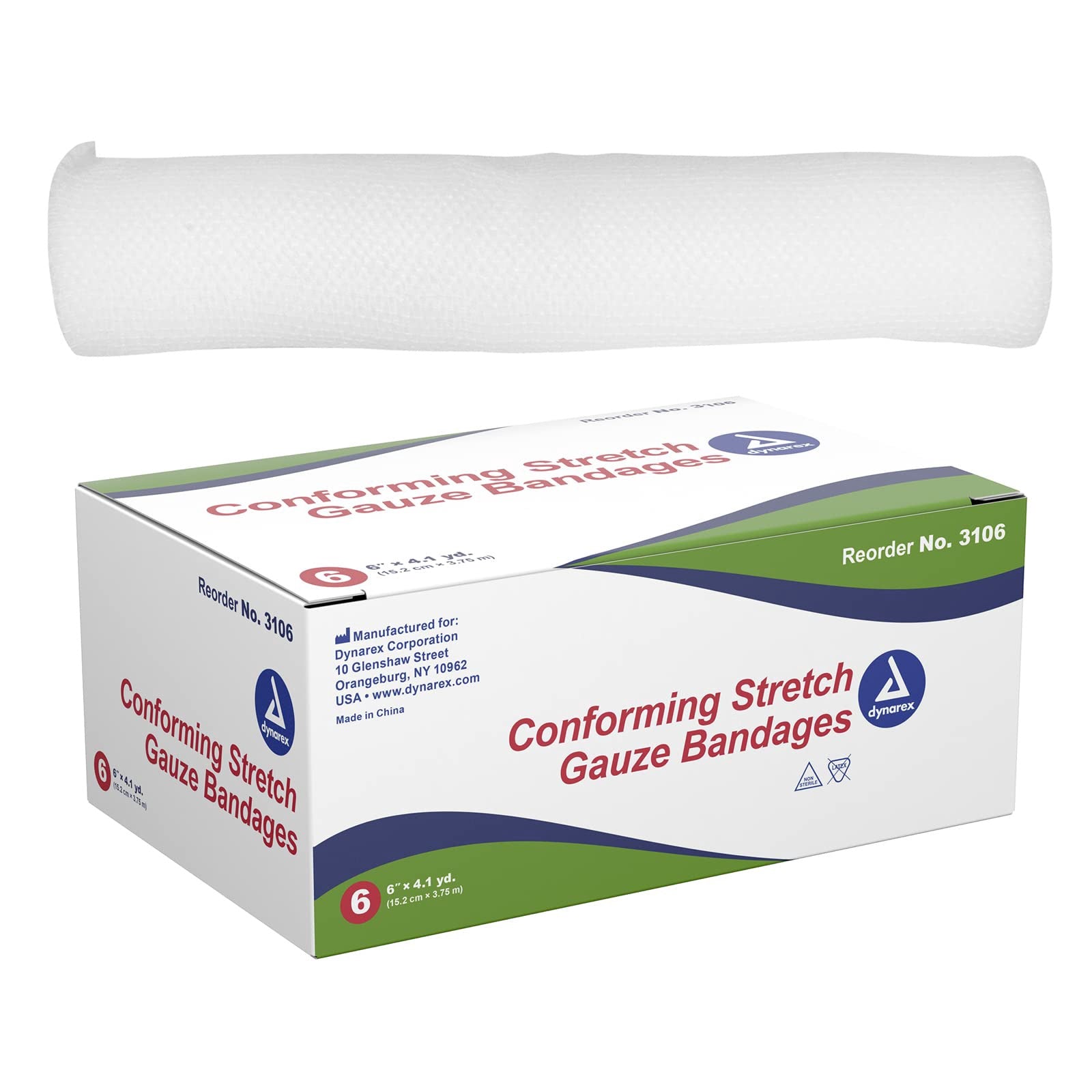 Dynarex Stretch Gauze Bandages, 6" x 4.1 yds, Non-Sterile & Latex-Free
