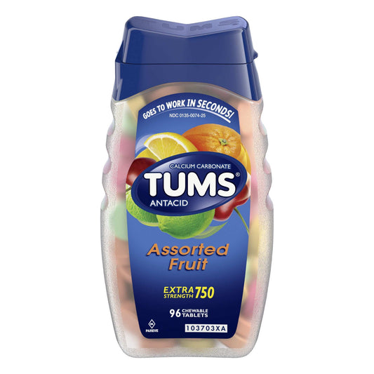 Tums Antacid, Extra Strength 750, Chewable Tablets, Assorted Fruit - 96 tablets