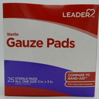 LEADER(TM) STERILE GAUZE 3 IN X 3 IN PADS 25 CT