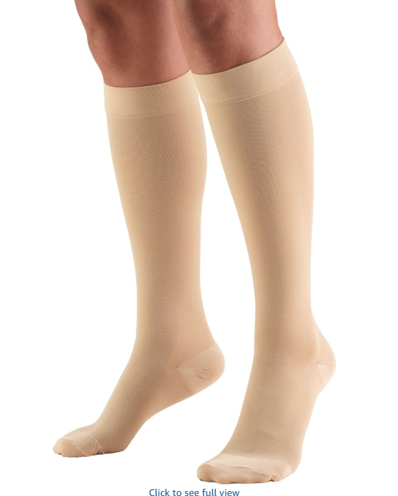 Truform Short Length 20-30 mmHg Compression Stockings for Men and Women, Reduced Length, Closed Toe, Beige, Large