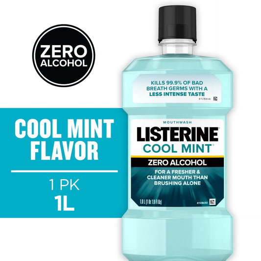 Listerine Zero Alcohol Antiseptic Mouthwash For Bad Breath And Plaque - Cool Mint - 33.8 Fl Oz