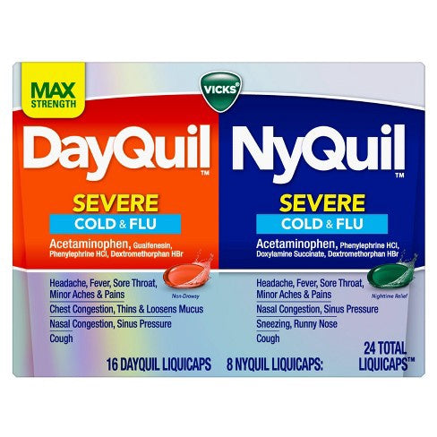 Vicks Dayquil & Nyquil Severe Cold & Flu Relief Liquicaps - Acetaminophen - 24ct
