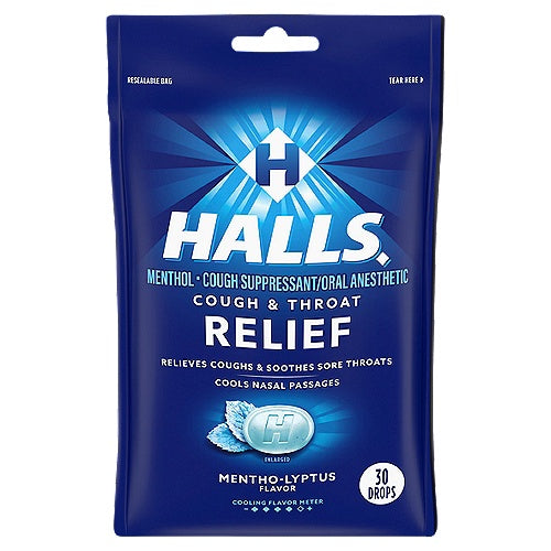 Halls Cough & Throat Relief Mentho-Lyptus Flavor Drops, 30 count