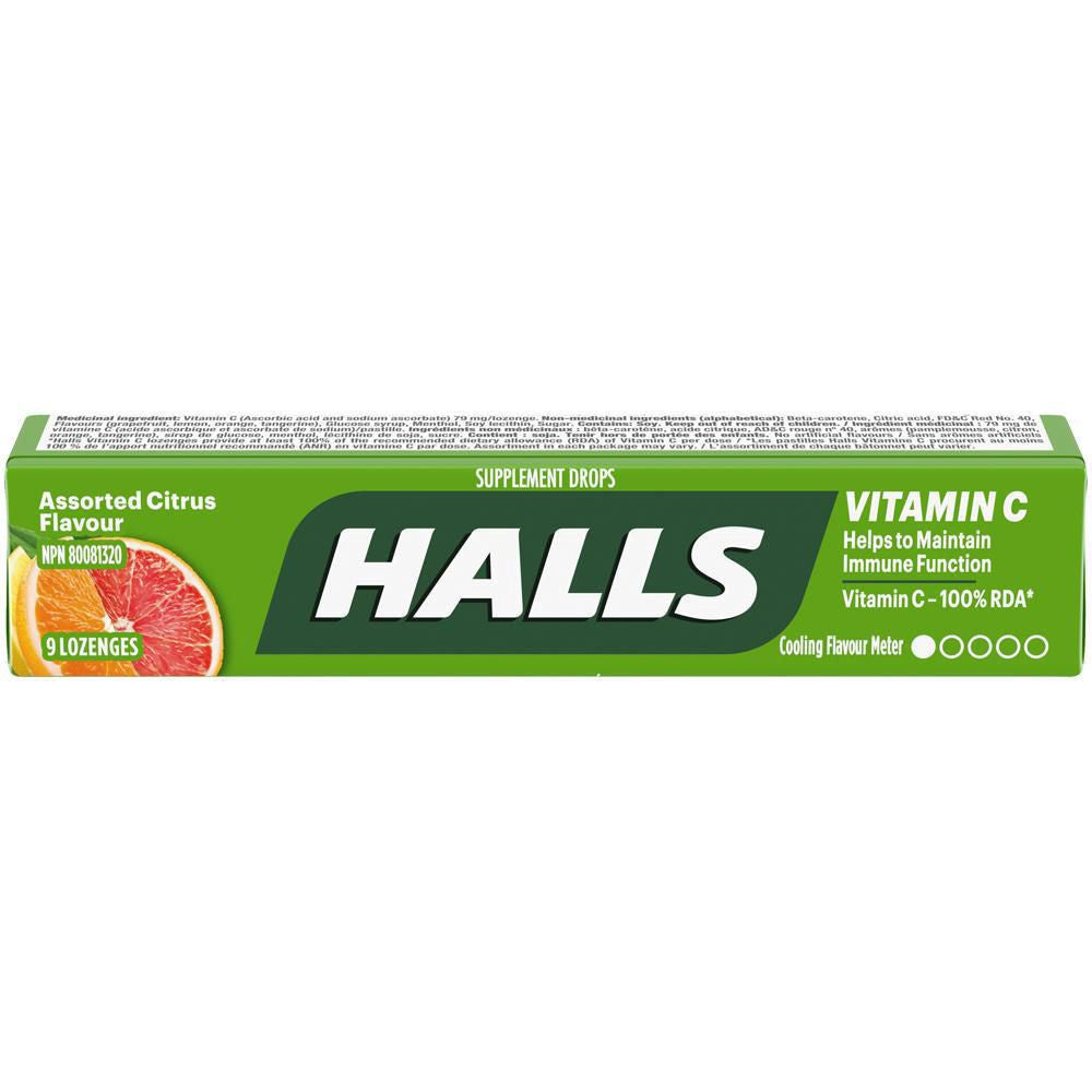 HALLS DEFENSE Vitamin C Assorted Citrus, 9 Count