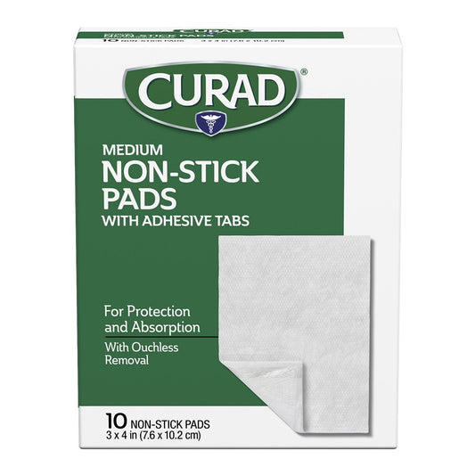 CURAD NON-STICK PADS WITH ADHESIVE TABS 3 X 4 IN. 10 CT