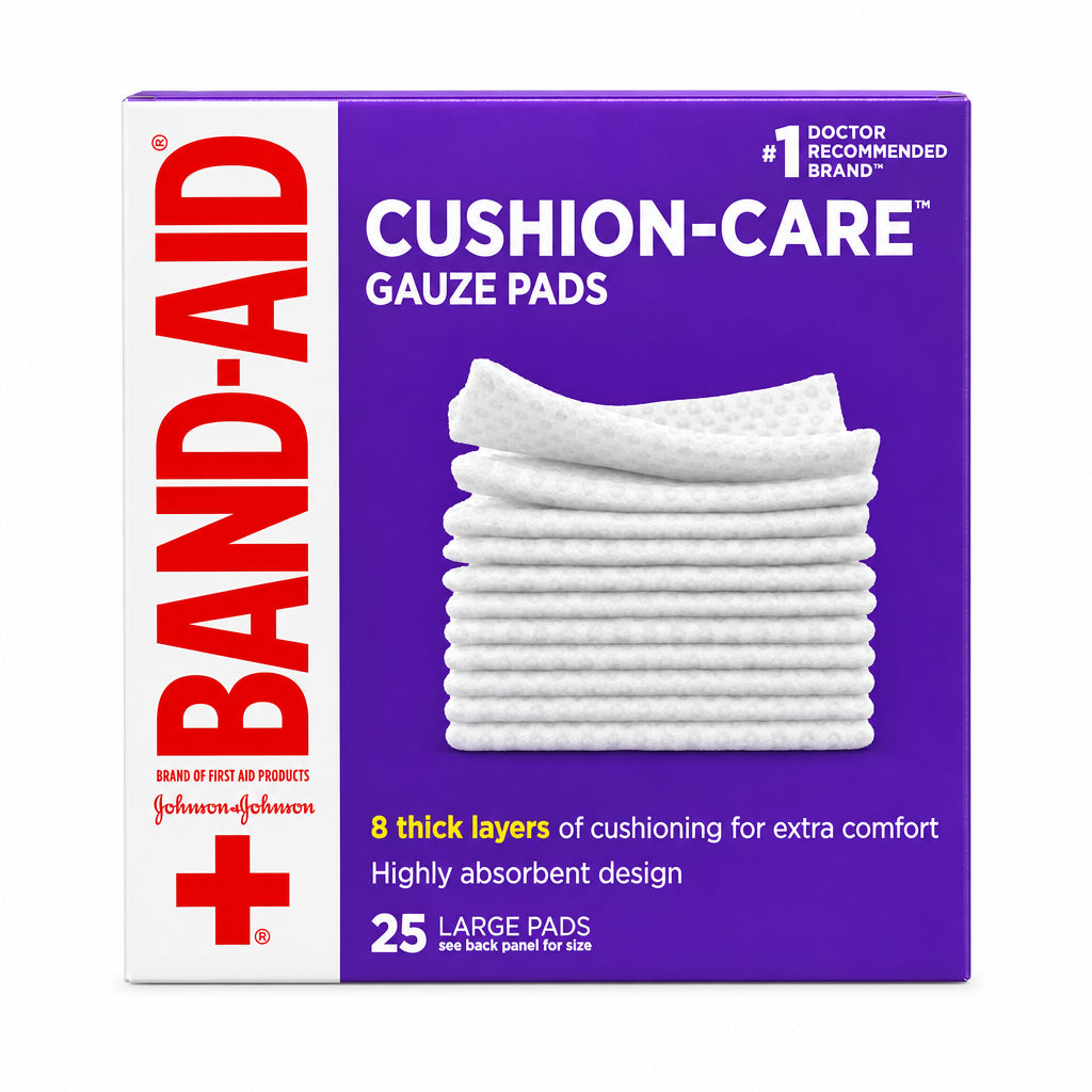BAND-AID 邦迪大号纱布垫 25片 | 8层加厚高吸收设计 | Cushion-Care Gauze Pads 25 Large Pads