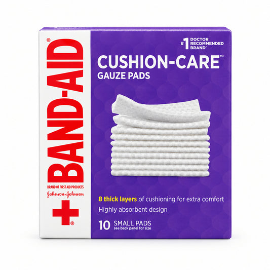 BAND-AID 邦迪小号纱布垫 10片 | 8层加厚高吸收设计 | Cushion-Care Gauze Pads 10 Small Pads