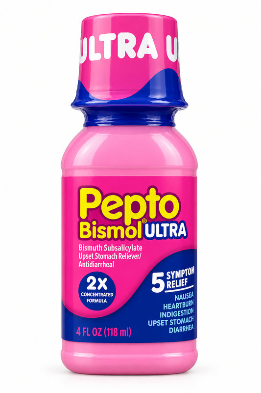 Pepto Bismol Ultra 胃肠不适缓解液 4液体盎司 | 5种症状缓解 | Pepto Bismol Ultra 5 Symptom Relief 4 fl oz