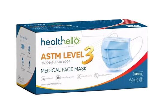 Healthello ASTM Level 3 Disposable Medical Face Mask | Level 3 一次性医用口罩 | 50 Masks