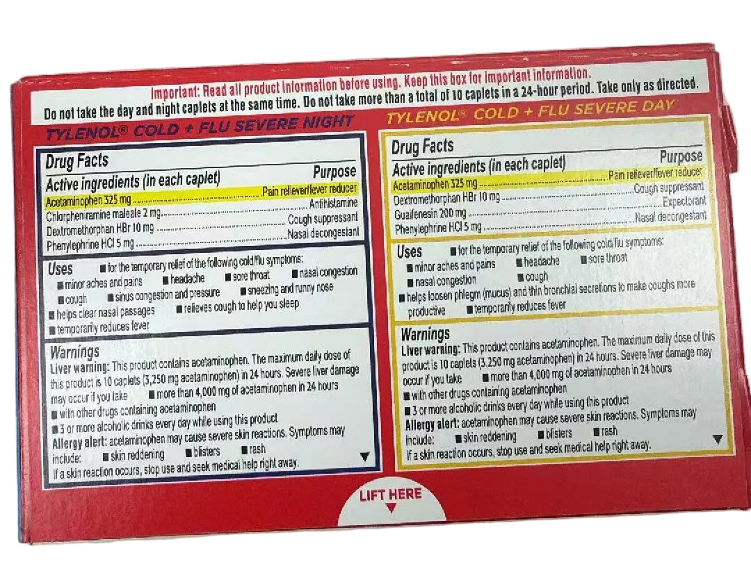 Tylenol 泰诺 成人感冒流感重症胶囊片 24粒 日夜双效 | 止痛退烧镇咳通鼻 | Cold+Flu Severe 24 Caplets