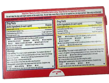 Tylenol 泰诺 成人感冒流感重症胶囊片 24粒 日夜双效 | 止痛退烧镇咳通鼻 | Cold+Flu Severe 24 Caplets