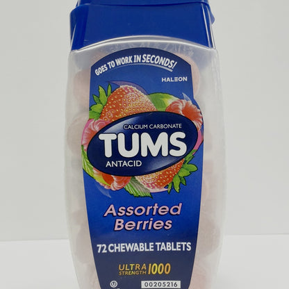 TUMS Assorted Berries Antacid Chewable Tablets, 72 Count | Calcium Carbonate for Fast Heartburn Relief | TUMS Assorted Berries Chewable Antacid Tablets 72ct