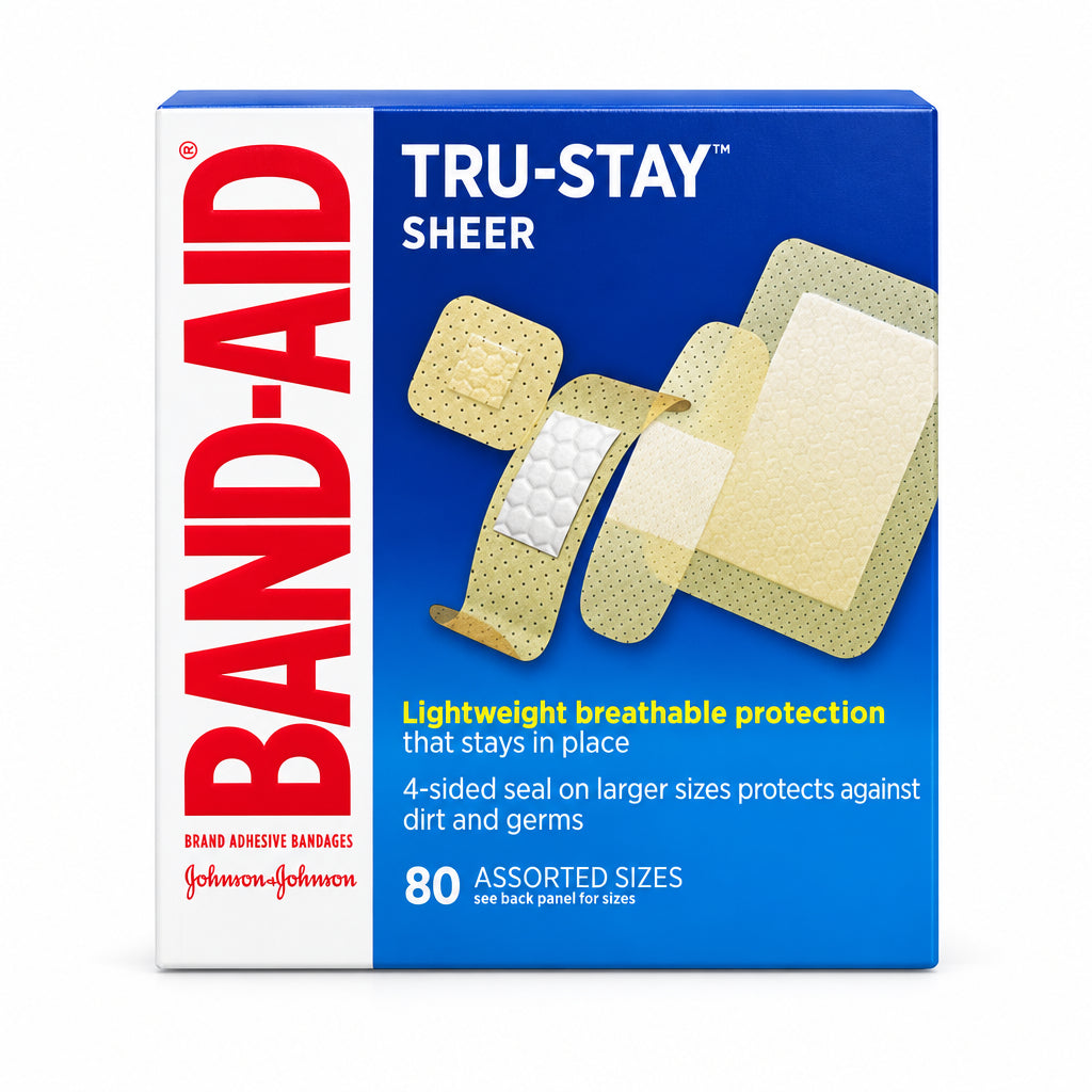 BAND-AID 邦迪轻薄透气创可贴 80片 | Tru-Stay Sheer混合尺寸 | Adhesive Bandages 80 Assorted Sizes