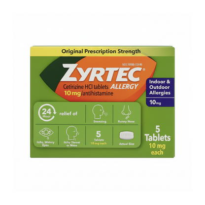 Zyrtec Cetirizine HCl 10mg | 仙特明24小时抗过敏片 | 5 Tablets