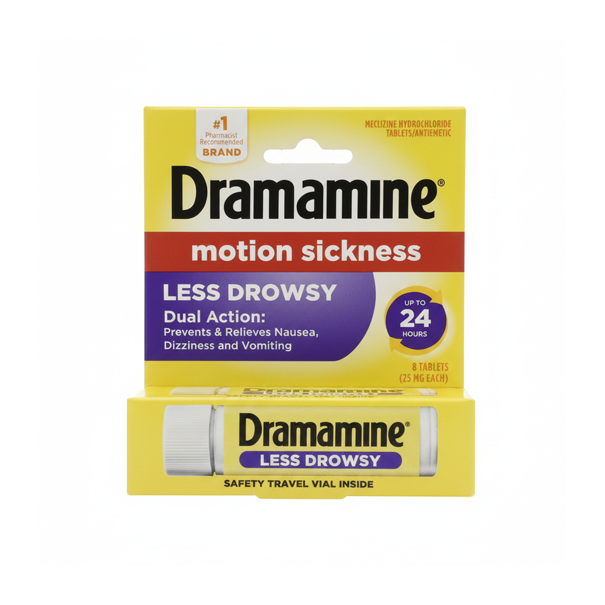 Dramamine Less Drowsy Meclizine 25mg | 少嗜睡晕车片 | 8 Tablets