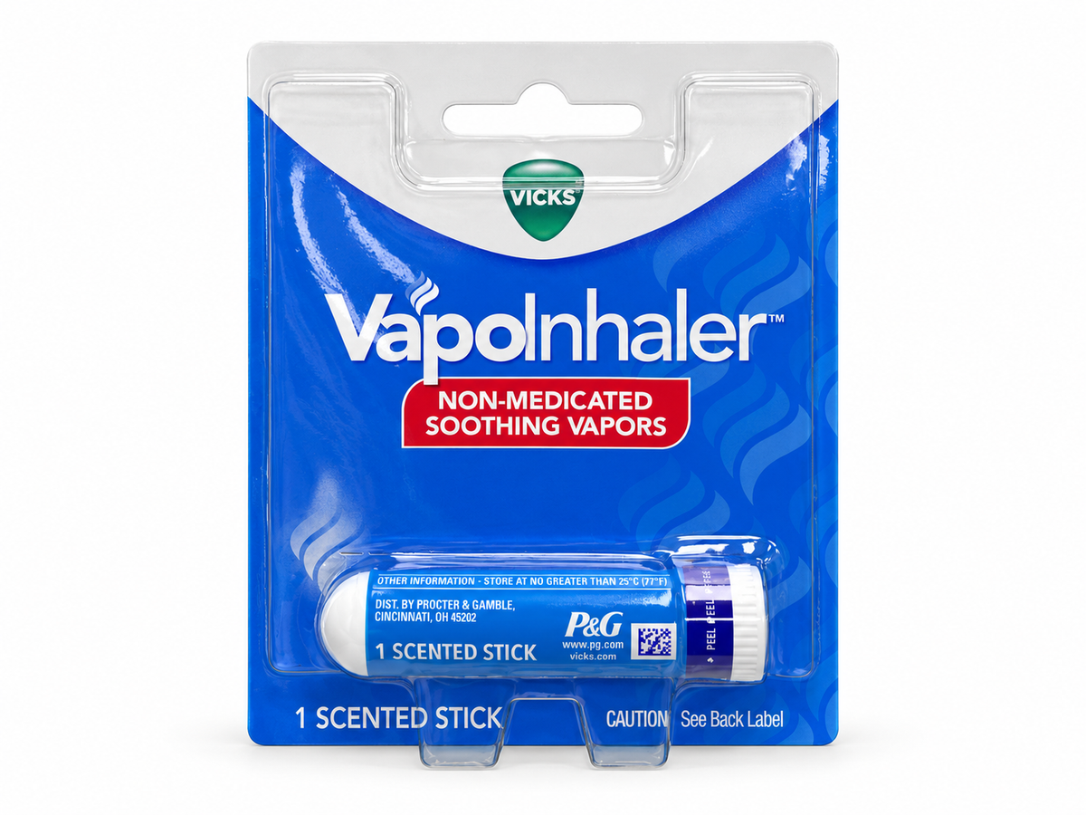 Vicks VapoInhaler 便携式鼻吸入器，白底产品图