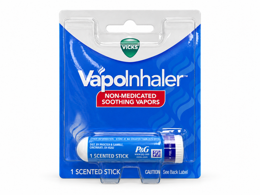 Vicks VapoInhaler 便携式鼻吸入器，白底产品图