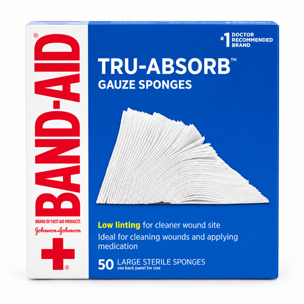 BAND-AID 邦迪大号无菌纱布片 50片 | 低掉絮伤口清洁 | Tru-Absorb Gauze Sponges 50 Large Sterile Sponges