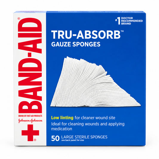 BAND-AID 邦迪大号无菌纱布片 50片 | 低掉絮伤口清洁 | Tru-Absorb Gauze Sponges 50 Large Sterile Sponges