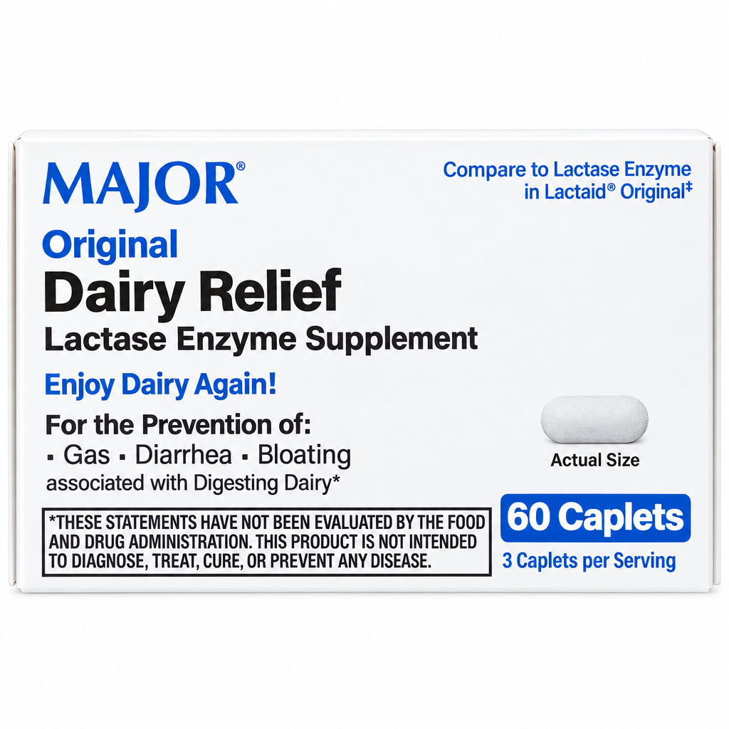 MAJOR Original Dairy Relief 乳糖酶补充剂 60片 | 乳糖消化支持 | Lactase Enzyme Supplement 60 Caplets