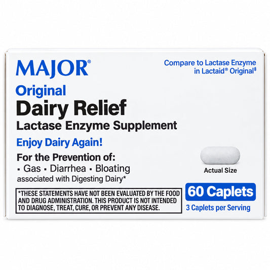 MAJOR Original Dairy Relief 乳糖酶补充剂 60片 | 乳糖消化支持 | Lactase Enzyme Supplement 60 Caplets