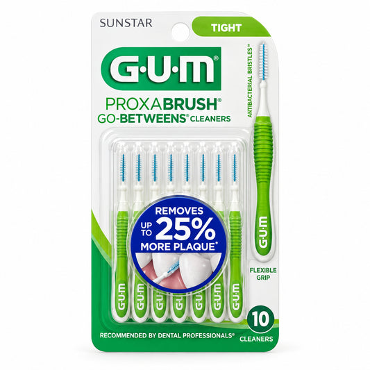SUNSTAR GUM 细款牙间刷 10支装 | 柔性握柄·牙缝清洁 | Proxabrush Go-Betweens Tight 10 Count